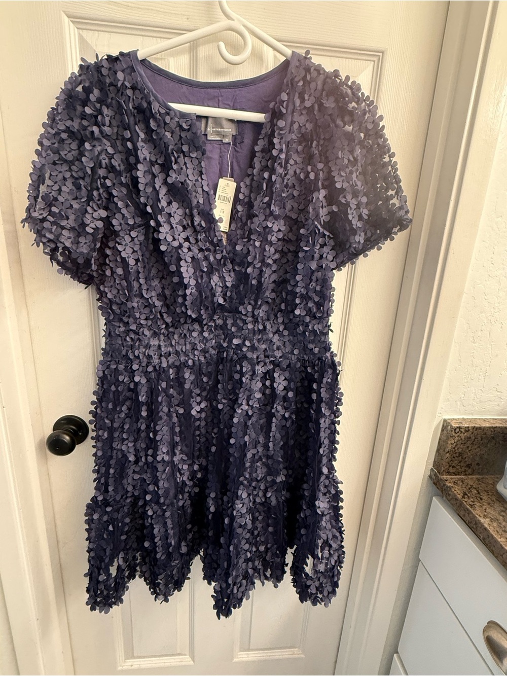 Anthropologie Navy Textured Petal Party Dress